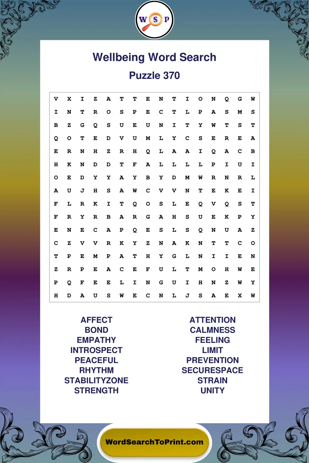 Wellbeing Word Search Puzzle 370