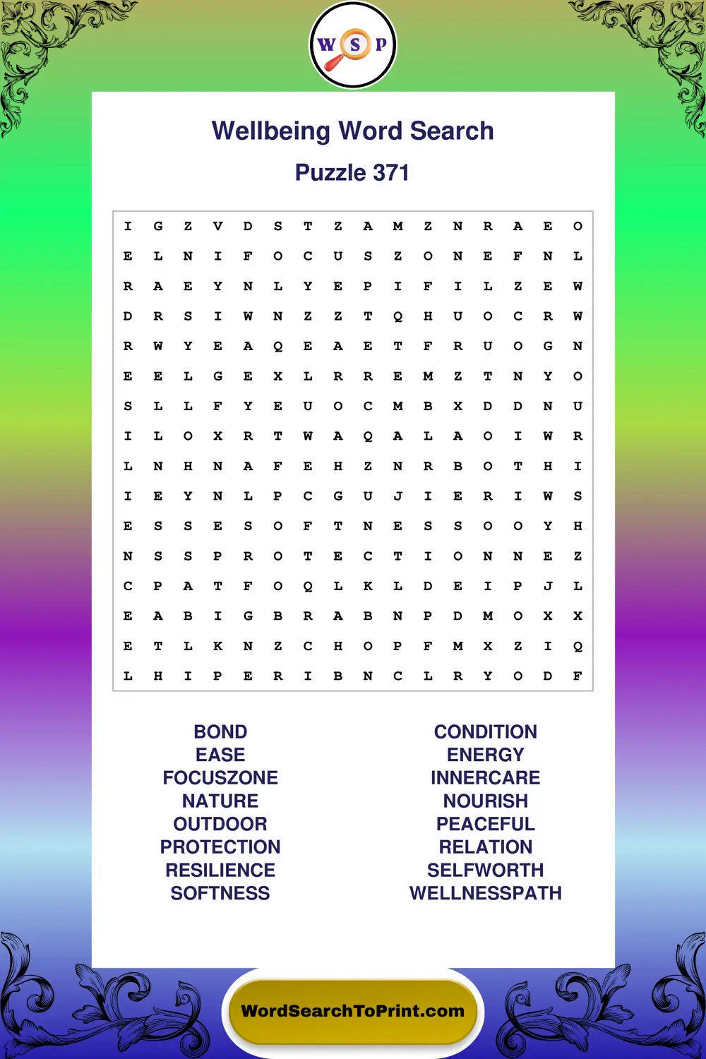Wellbeing Word Search Puzzle 371