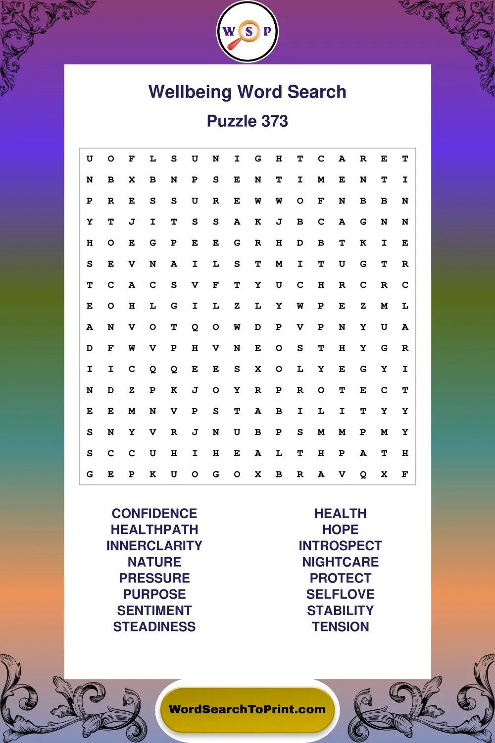 Wellbeing Word Search Puzzle 373
