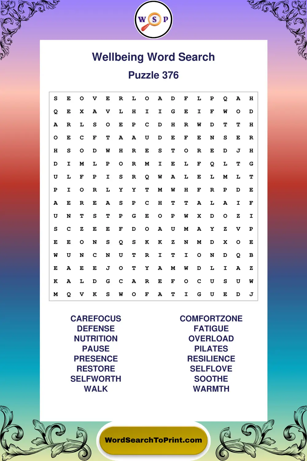 Wellbeing Word Search Puzzle 376