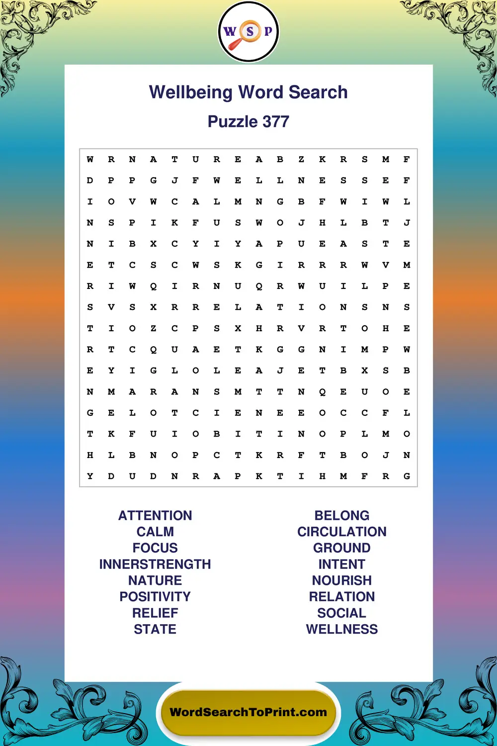 Wellbeing Word Search Puzzle 377