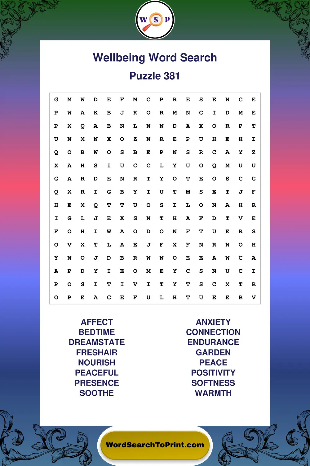 Wellbeing Word Search Puzzle 381