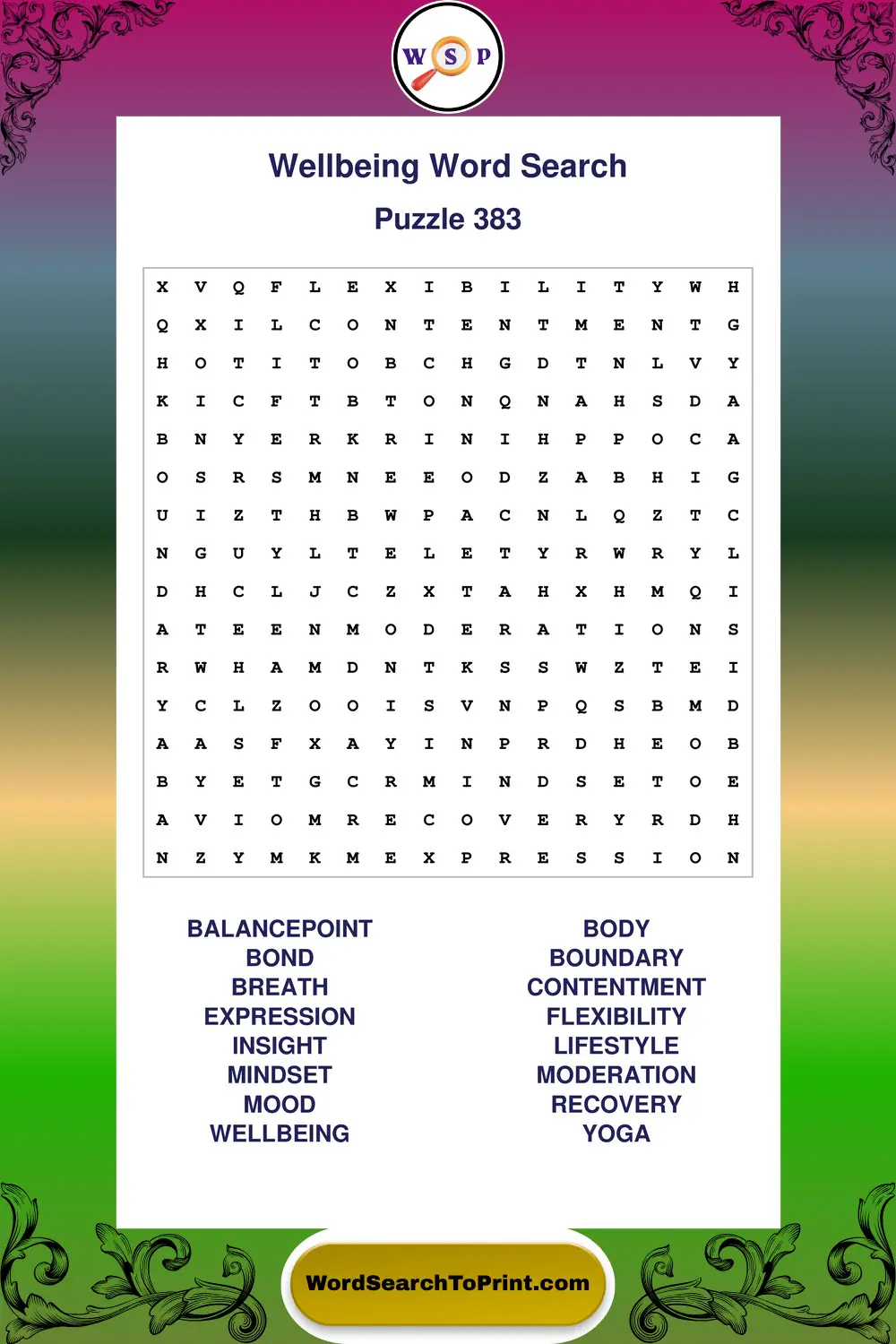 Wellbeing Word Search Puzzle 383
