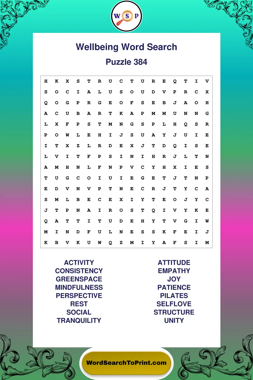 Wellbeing Word Search Puzzle 384