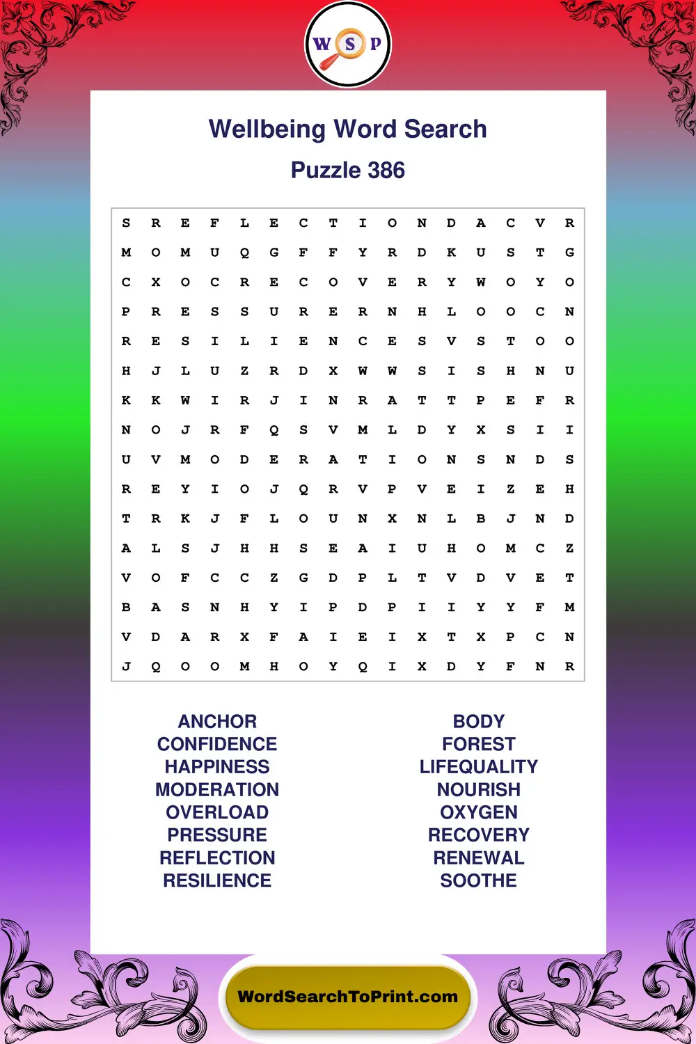 Wellbeing Word Search Puzzle 386