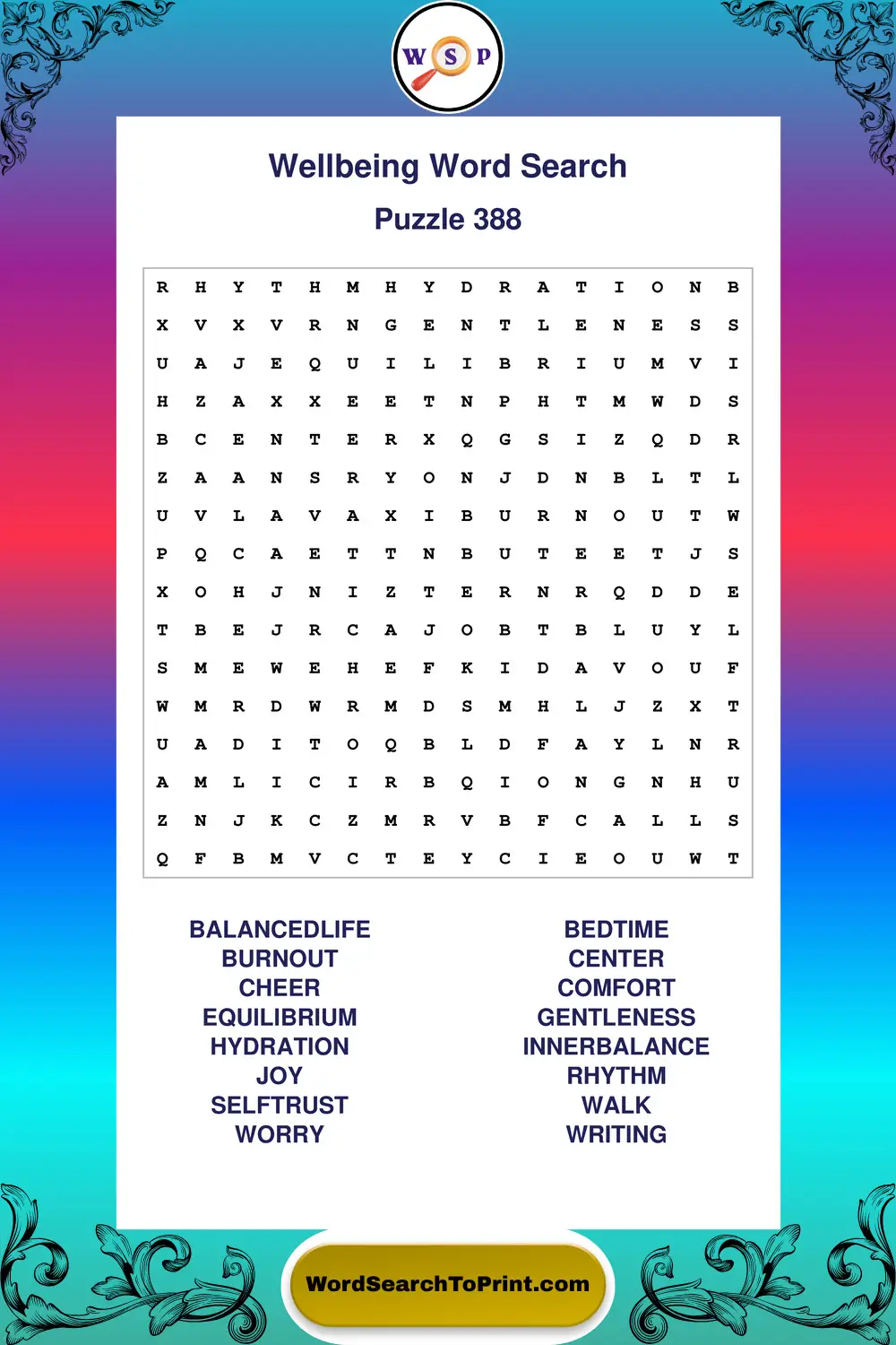 Wellbeing Word Search Puzzle 388
