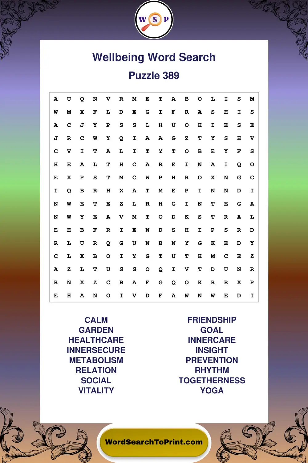 Wellbeing Word Search Puzzle 389