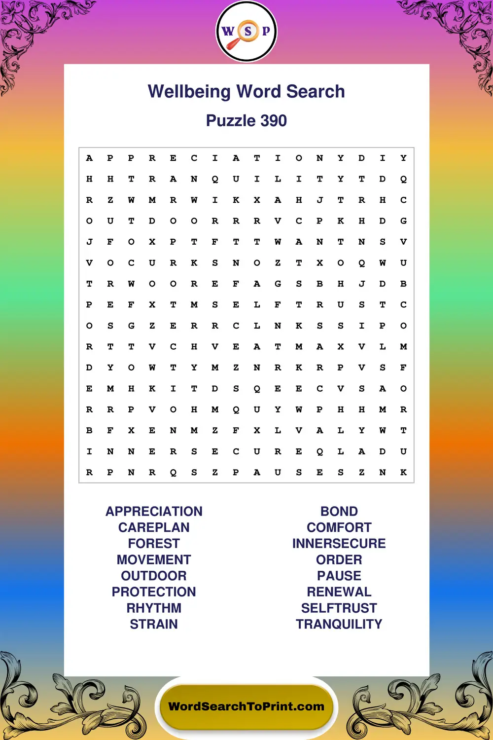 Wellbeing Word Search Puzzle 390
