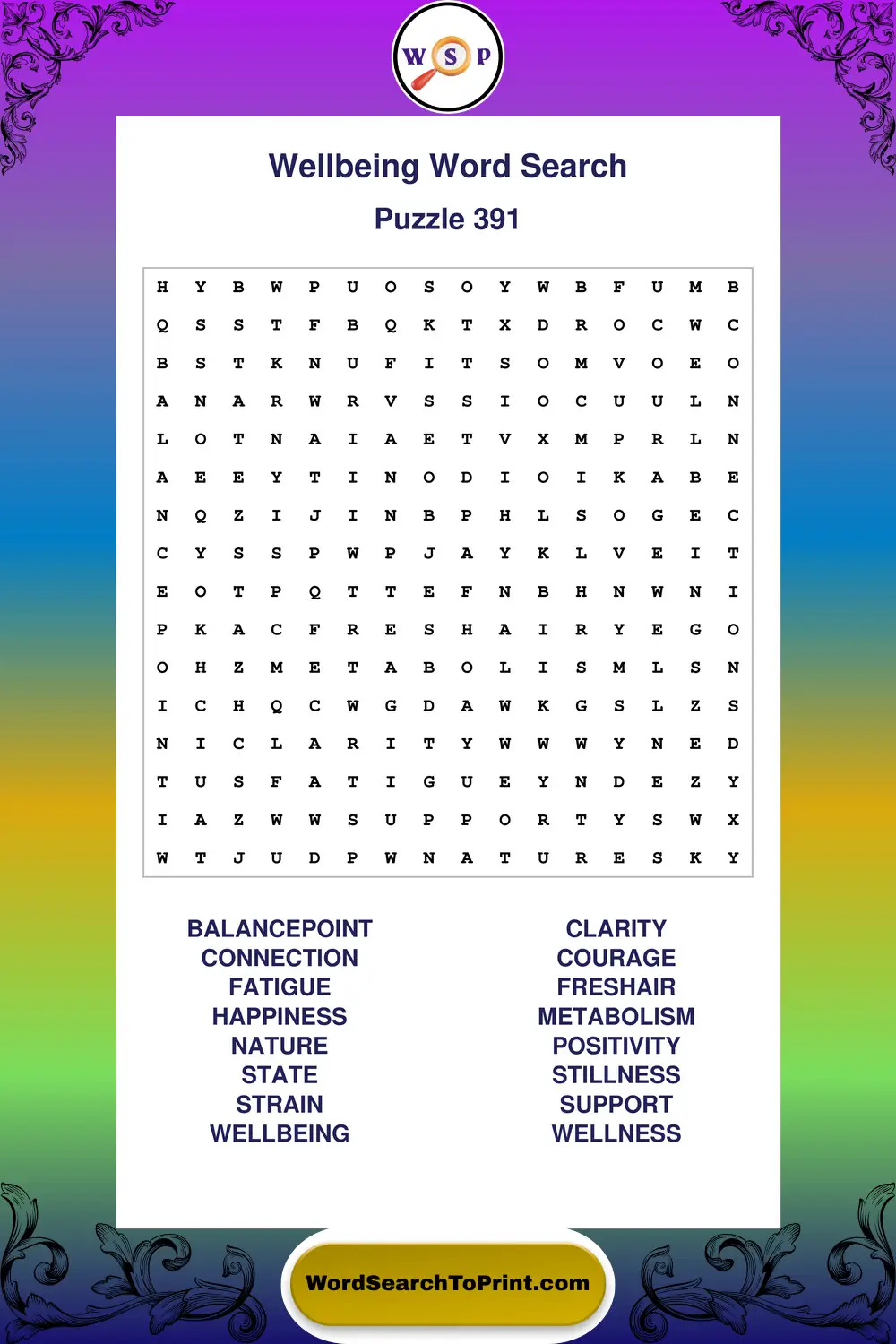 Wellbeing Word Search Puzzle 391