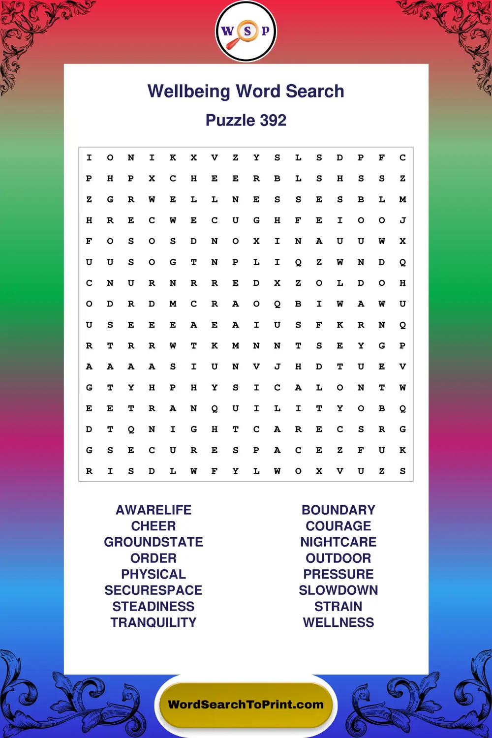 Wellbeing Word Search Puzzle 392