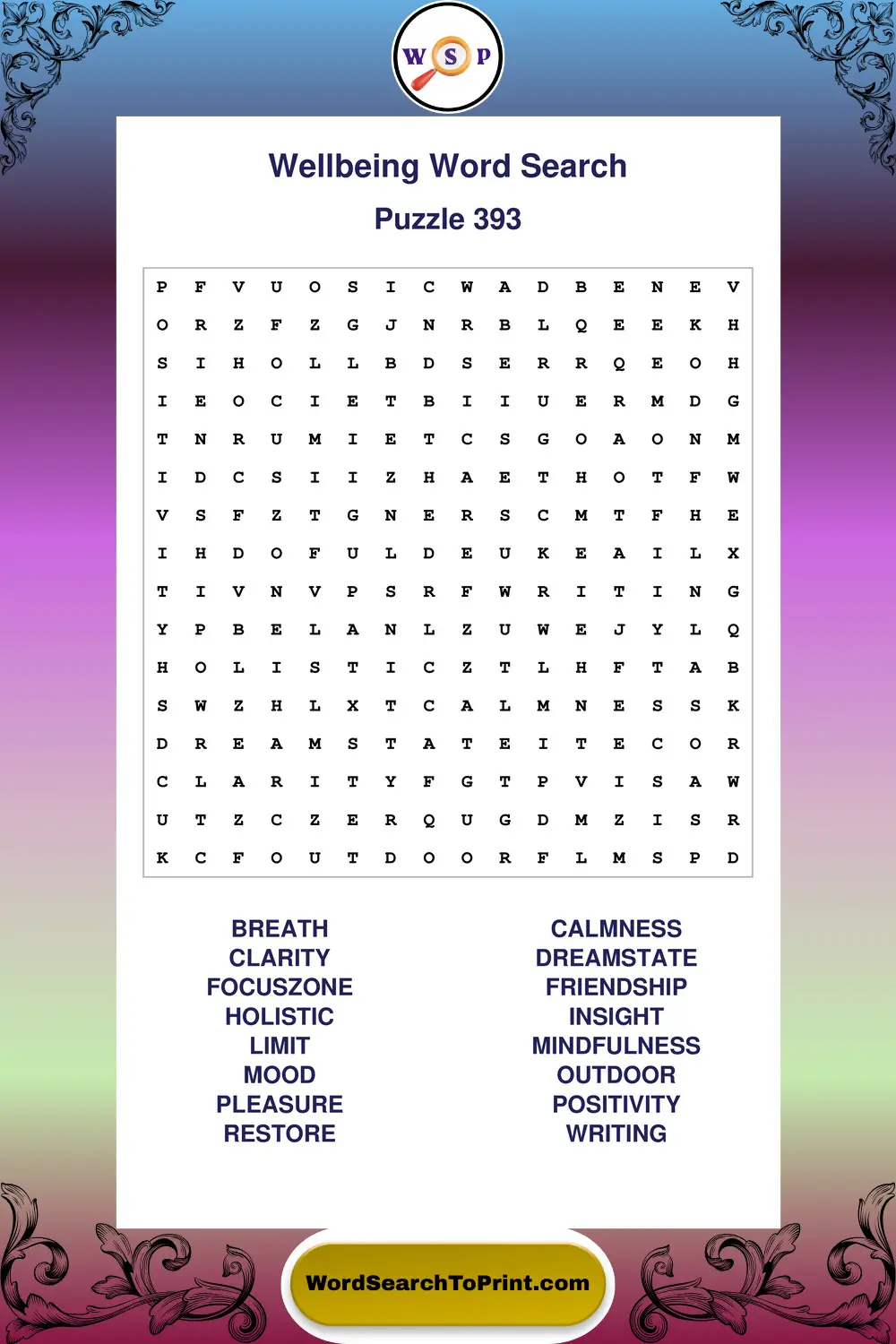 Wellbeing Word Search Puzzle 393
