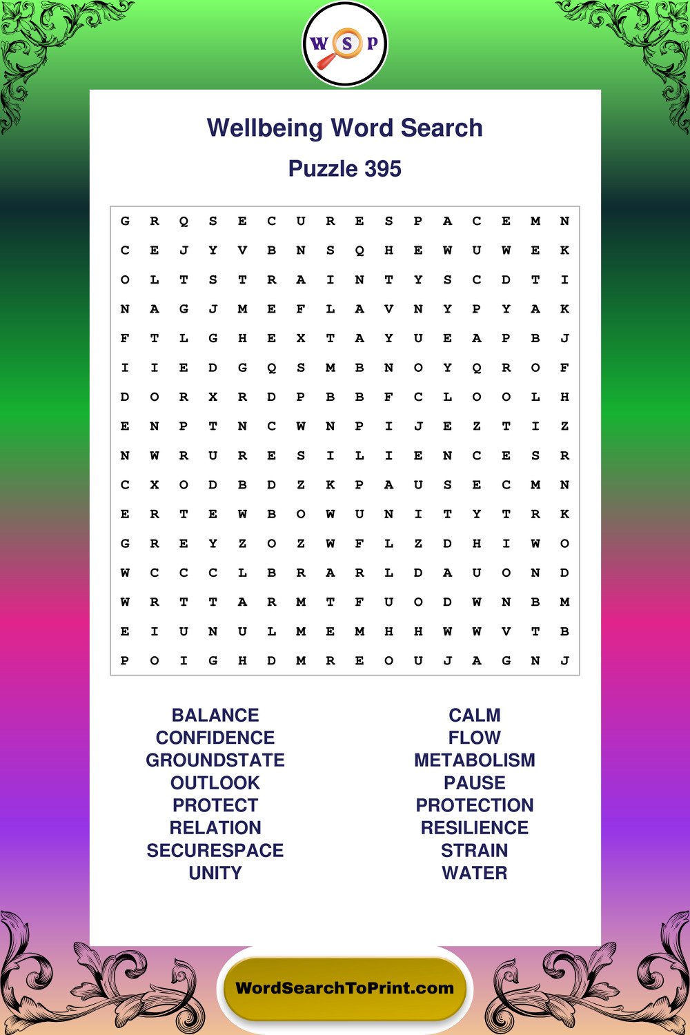 Wellbeing Word Search Puzzle 395