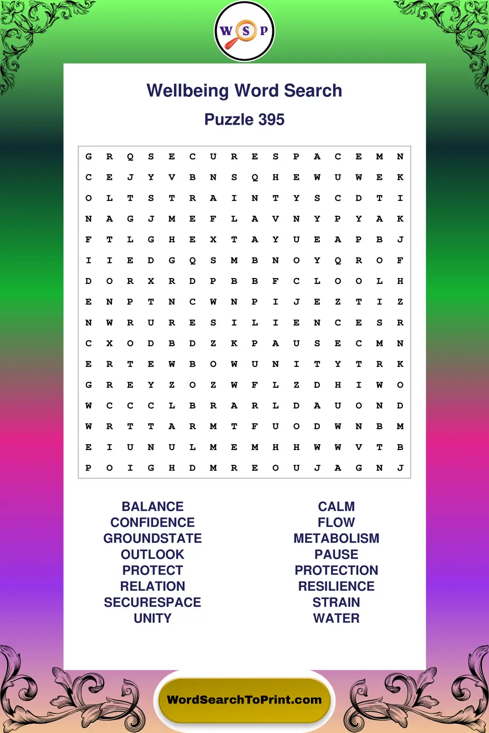 Wellbeing Word Search Puzzle 395