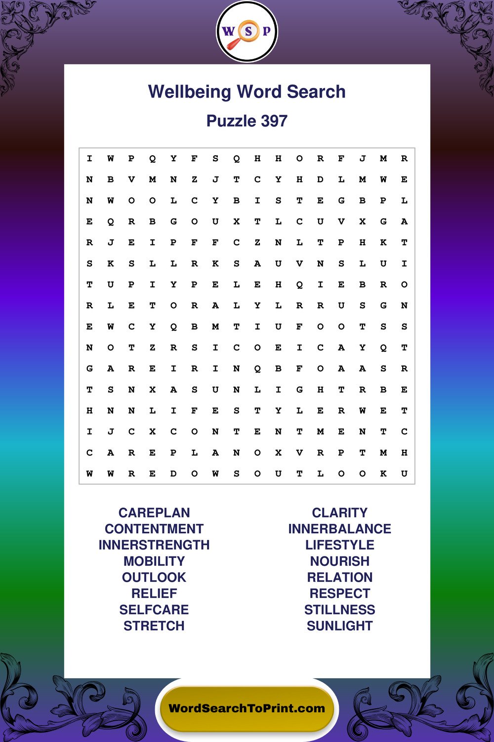 Wellbeing Word Search Puzzle 397