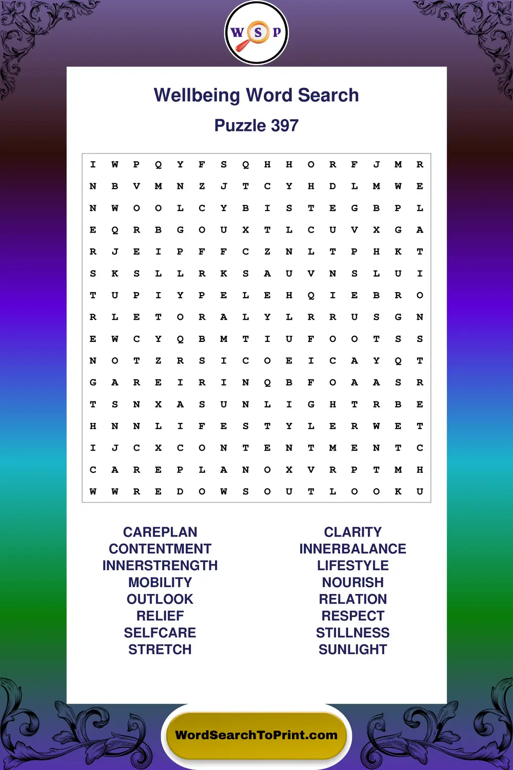 Wellbeing Word Search Puzzle 397