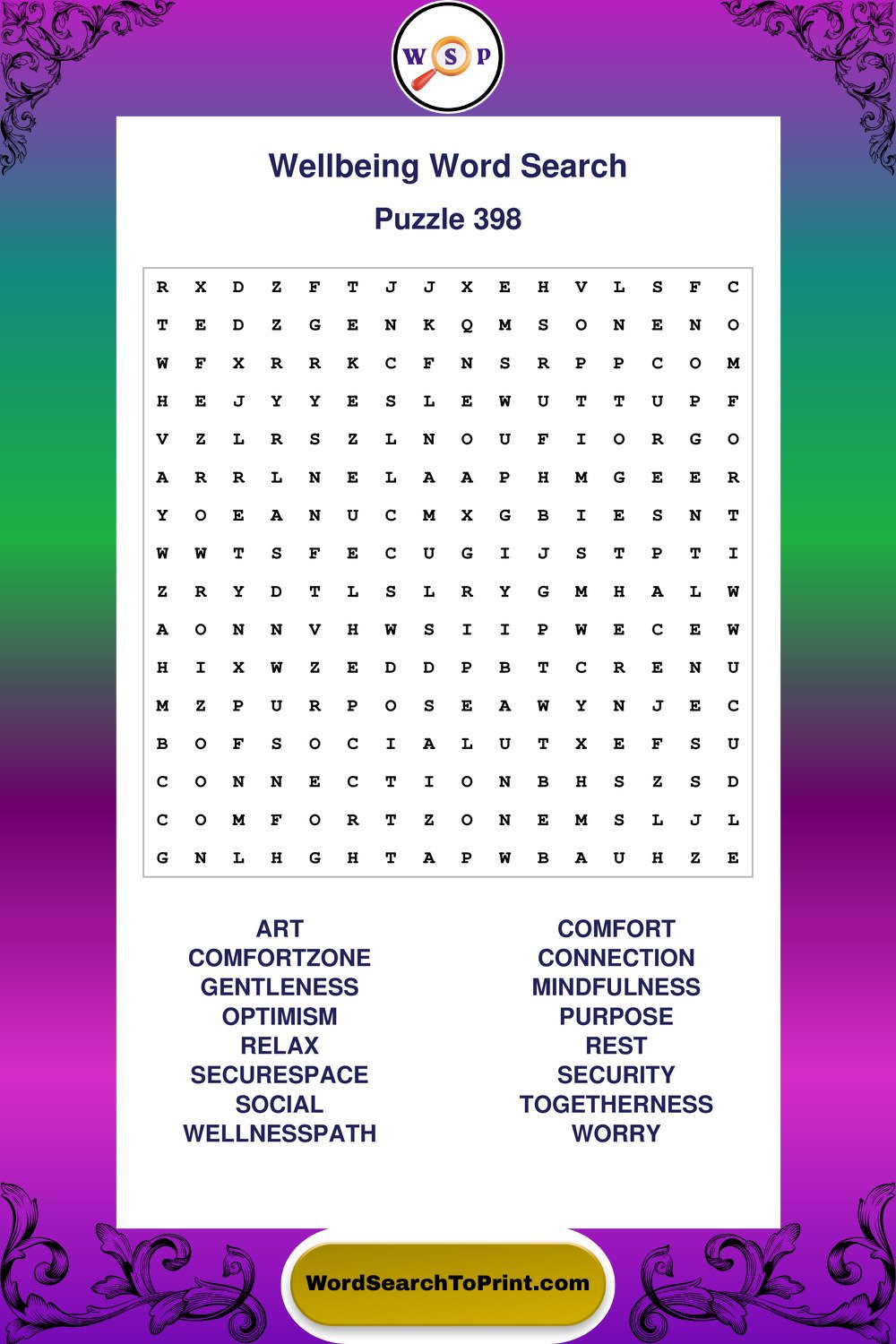 Wellbeing Word Search Puzzle 398