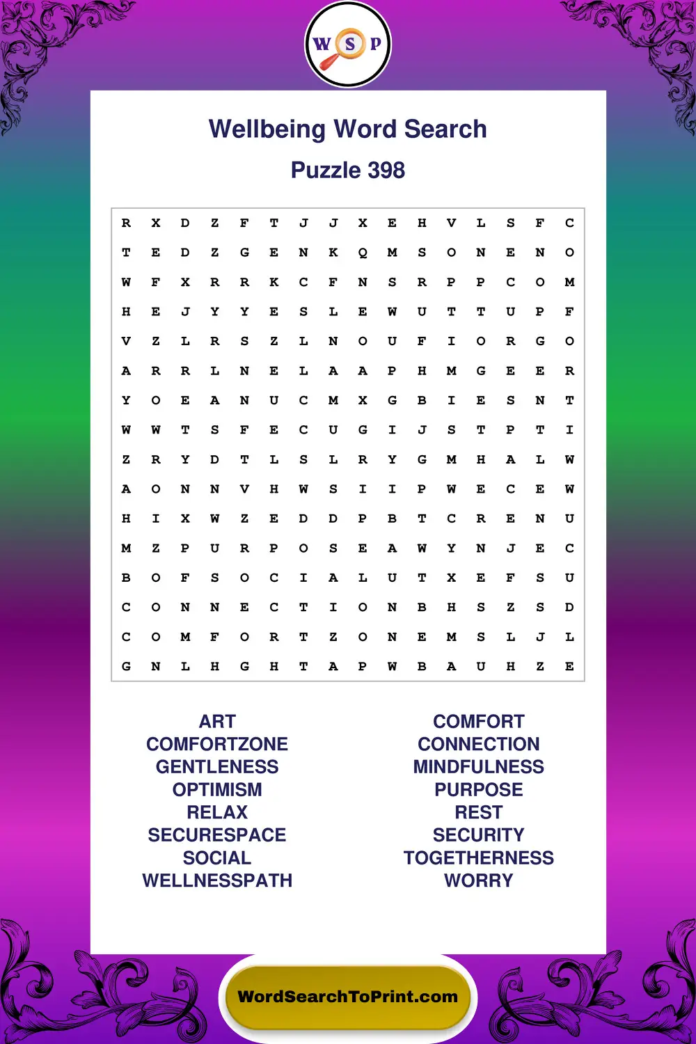 Wellbeing Word Search Puzzle 398