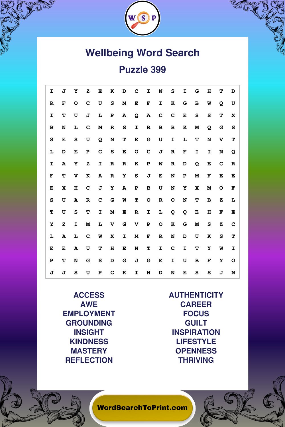 Wellbeing Word Search Puzzle 399