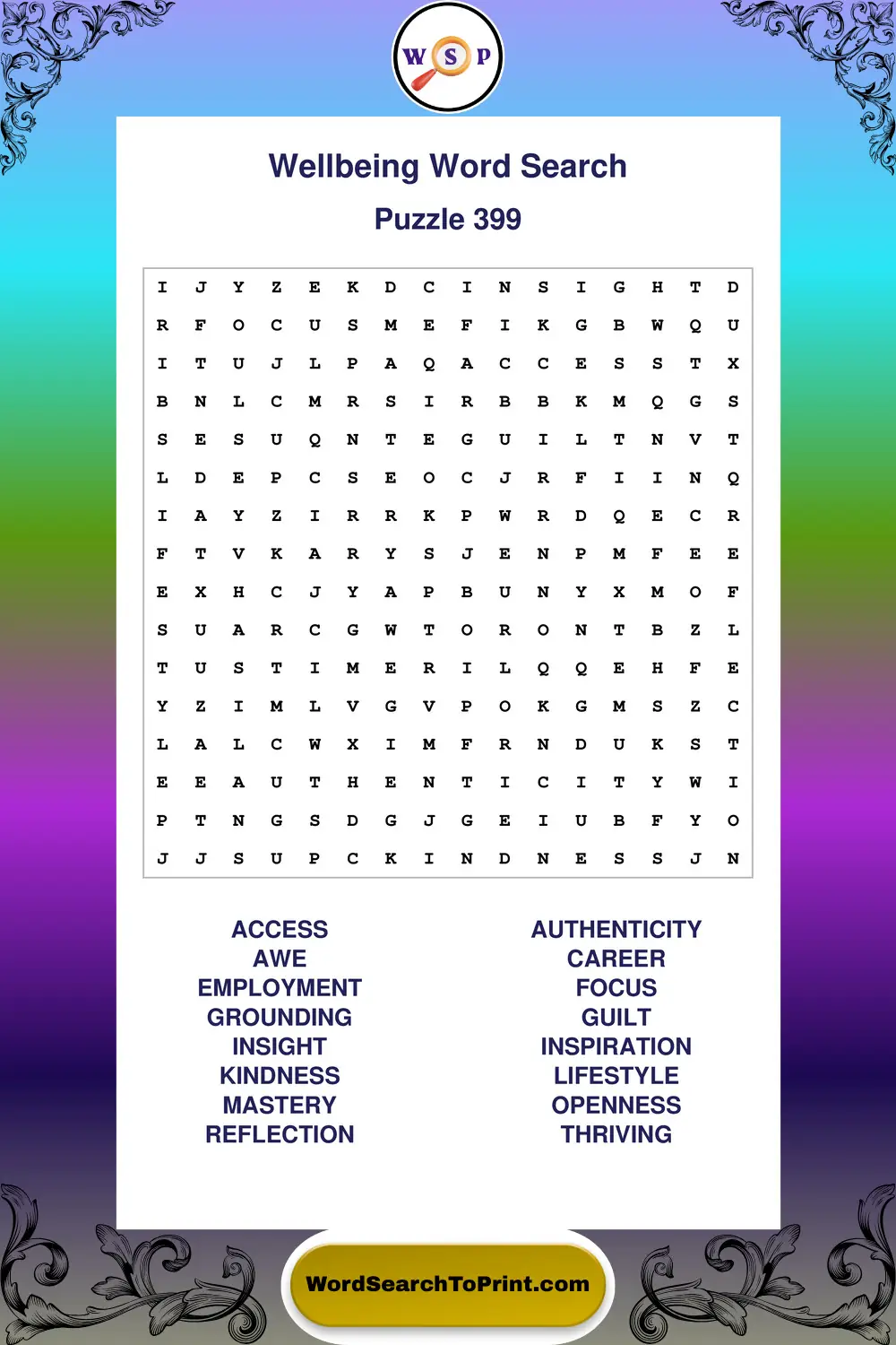 Wellbeing Word Search Puzzle 399
