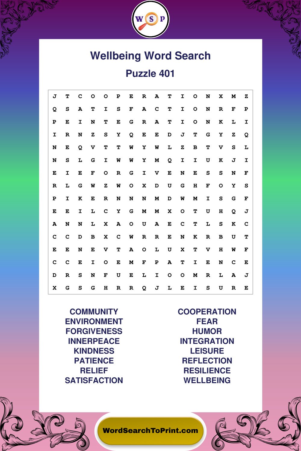Wellbeing Word Search Puzzle 401