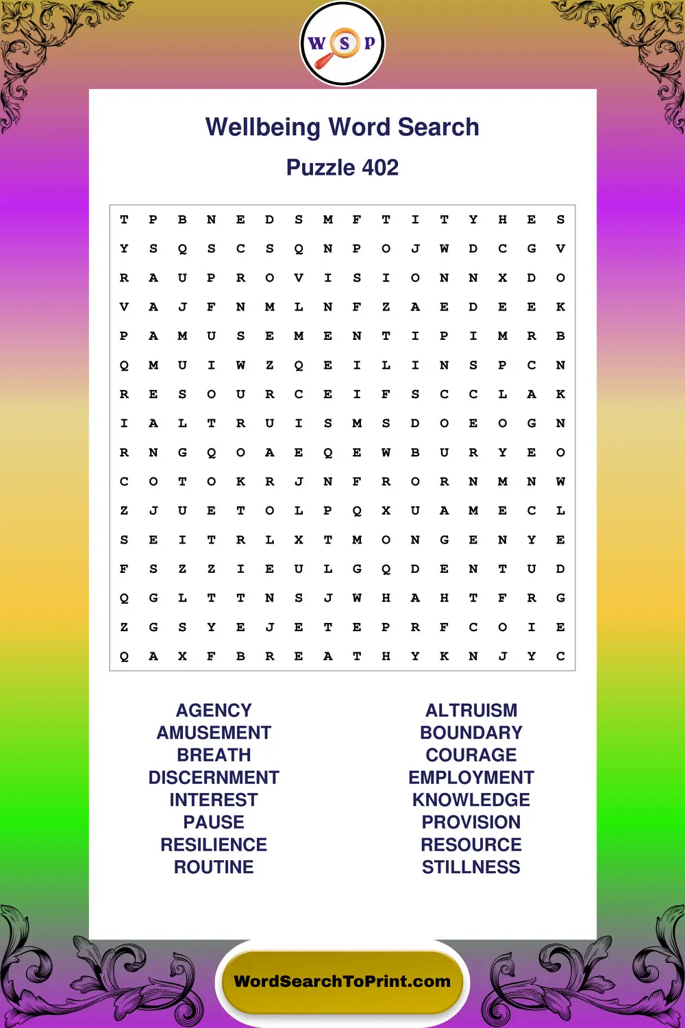 Wellbeing Word Search Puzzle 402