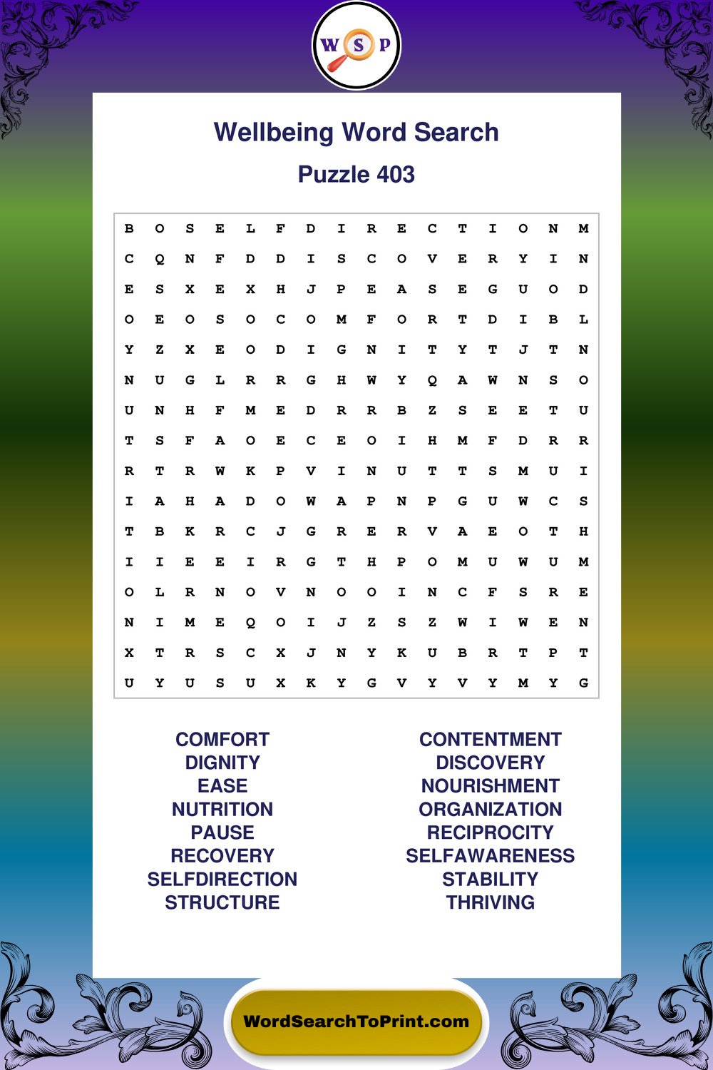 Wellbeing Word Search Puzzle 403