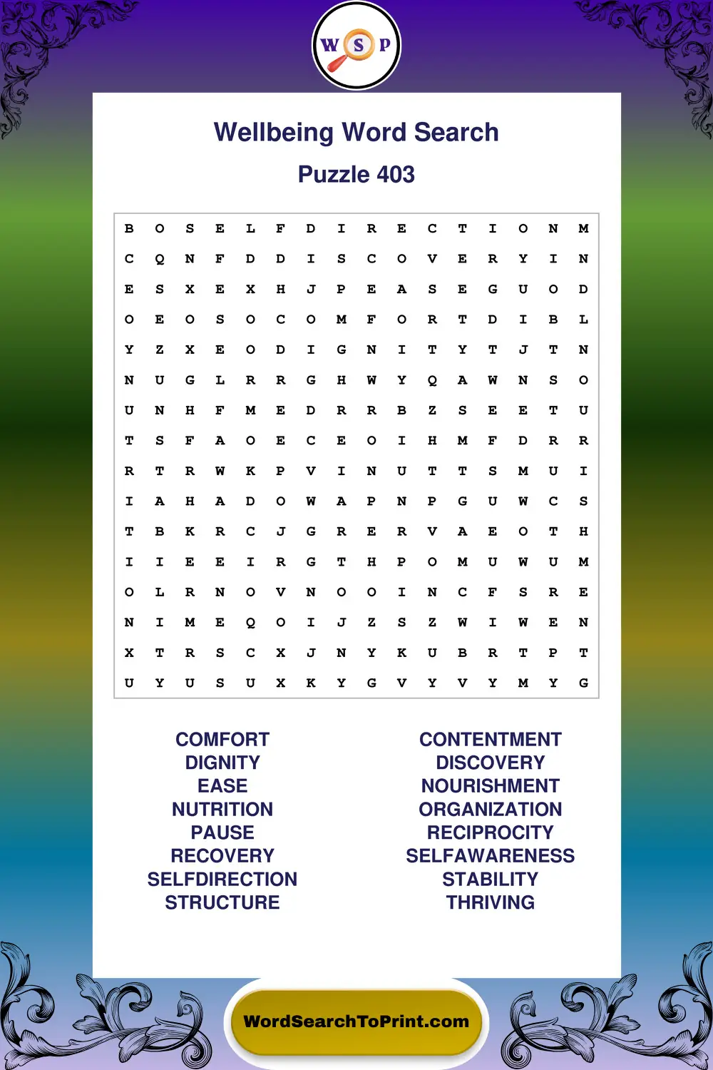 Wellbeing Word Search Puzzle 403