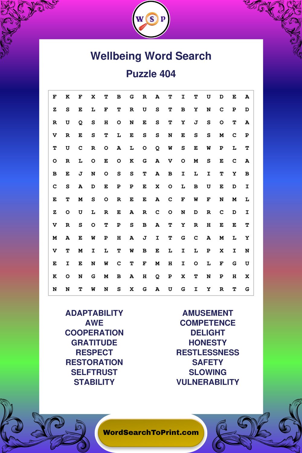 Wellbeing Word Search Puzzle 404