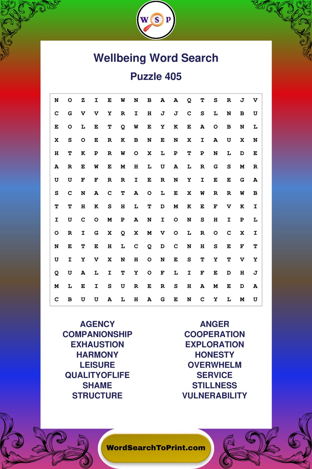 Wellbeing Word Search Puzzle 405