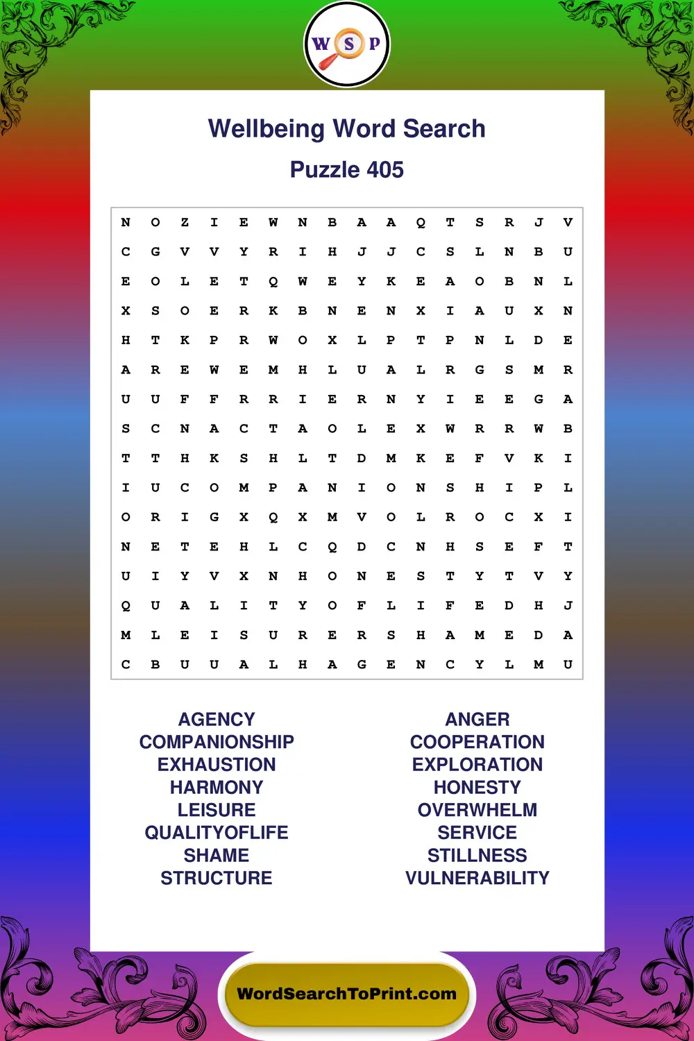 Wellbeing Word Search Puzzle 405