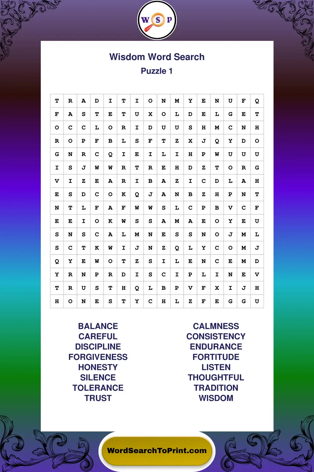 Wisdom Word Search Puzzle 1