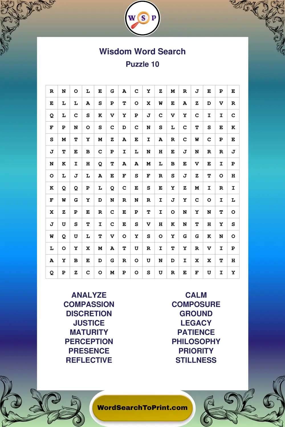 Wisdom Word Search Puzzle 10