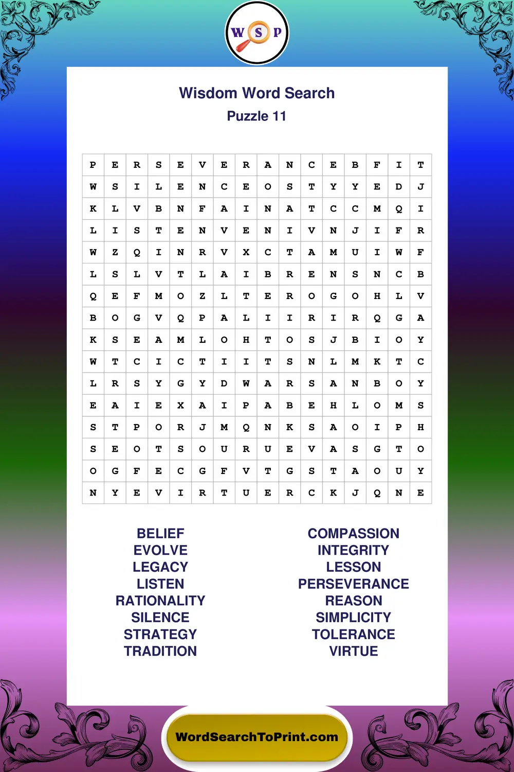 Wisdom Word Search Puzzle 11