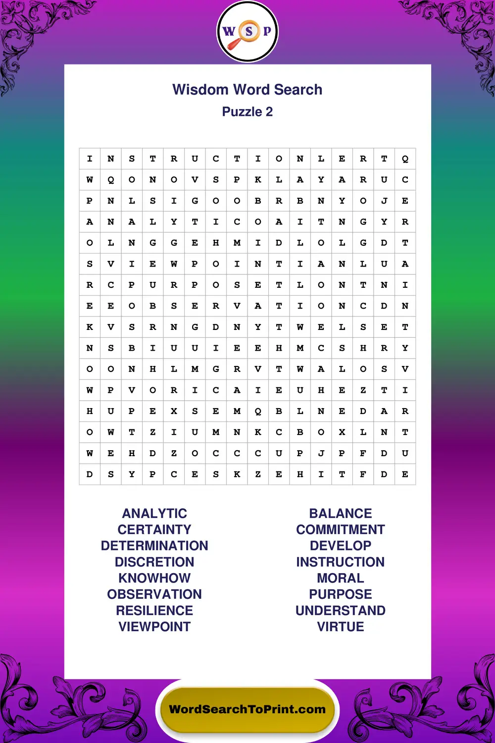 Wisdom Word Search Puzzle 2