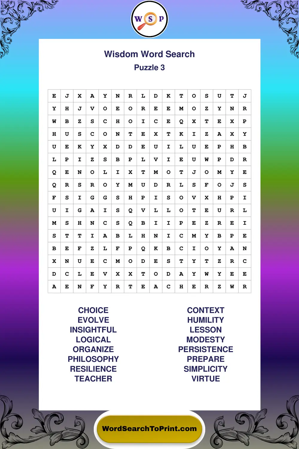Wisdom Word Search Puzzle 3