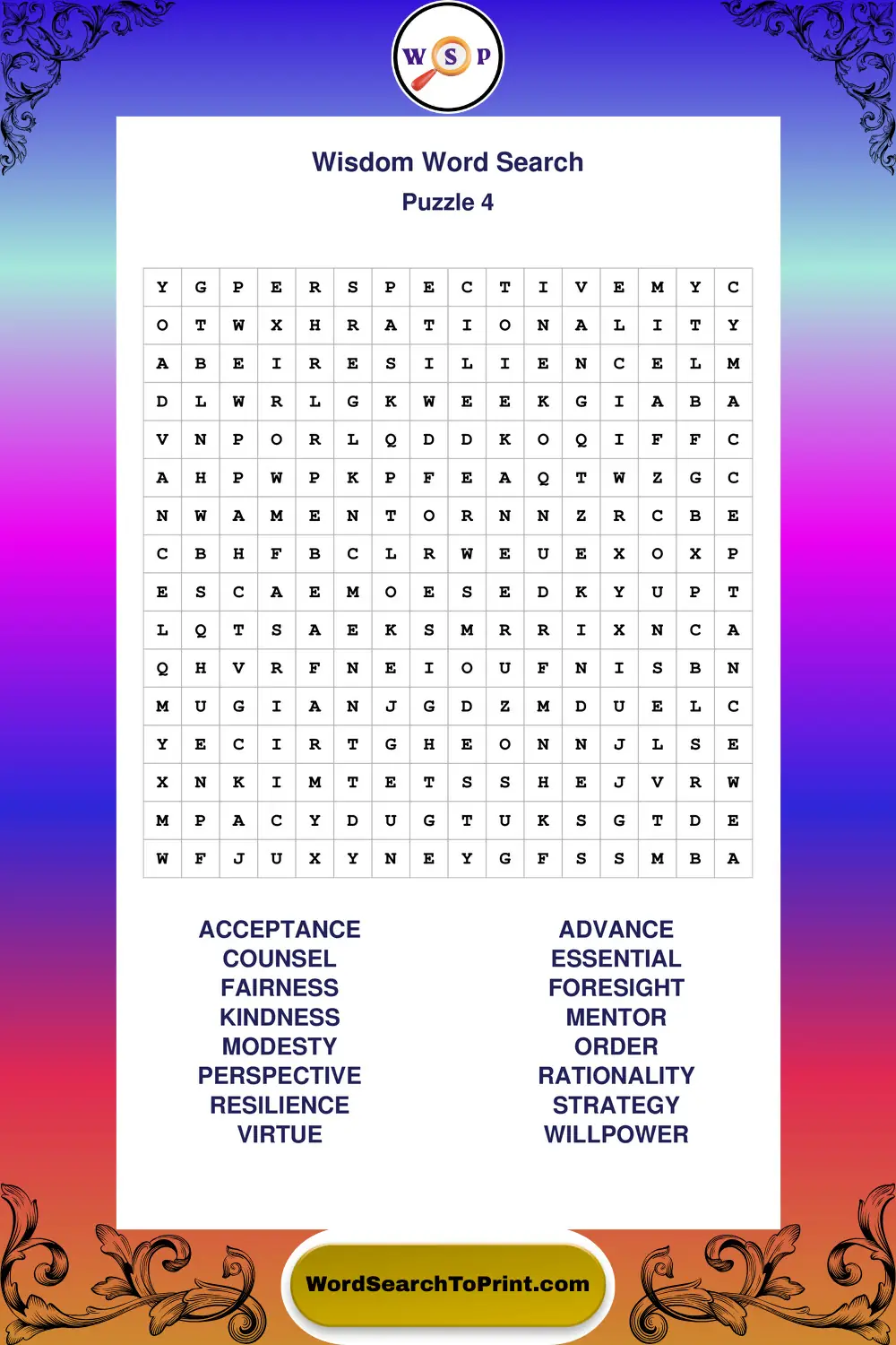 Wisdom Word Search Puzzle 4
