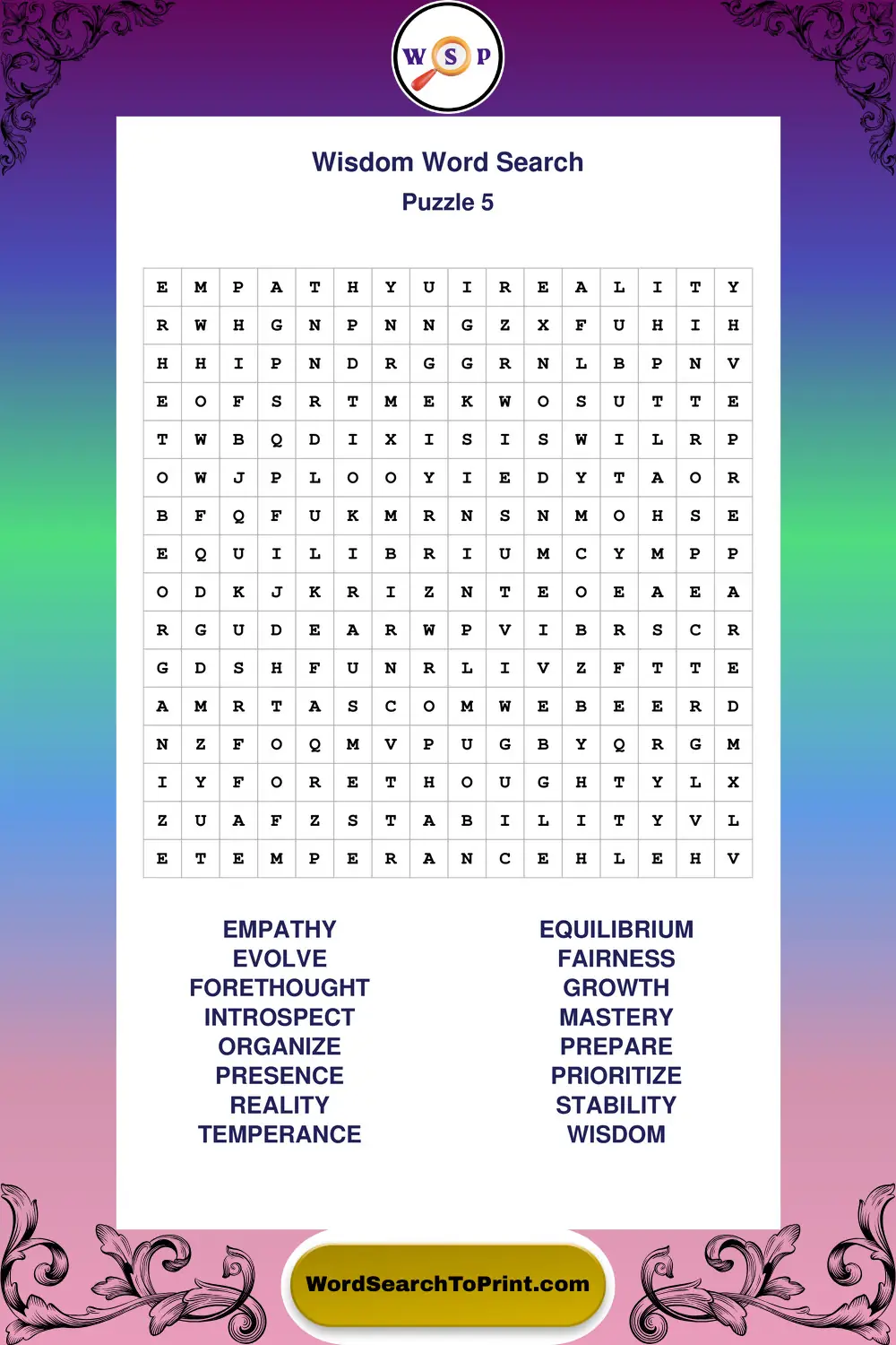 Wisdom Word Search Puzzle 5