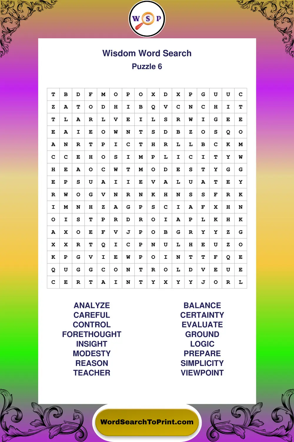 Wisdom Word Search Puzzle 6
