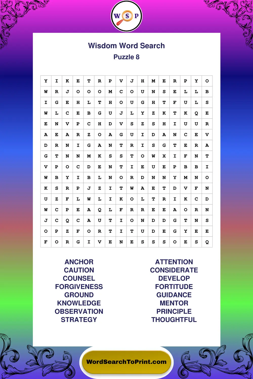Wisdom Word Search Puzzle 8