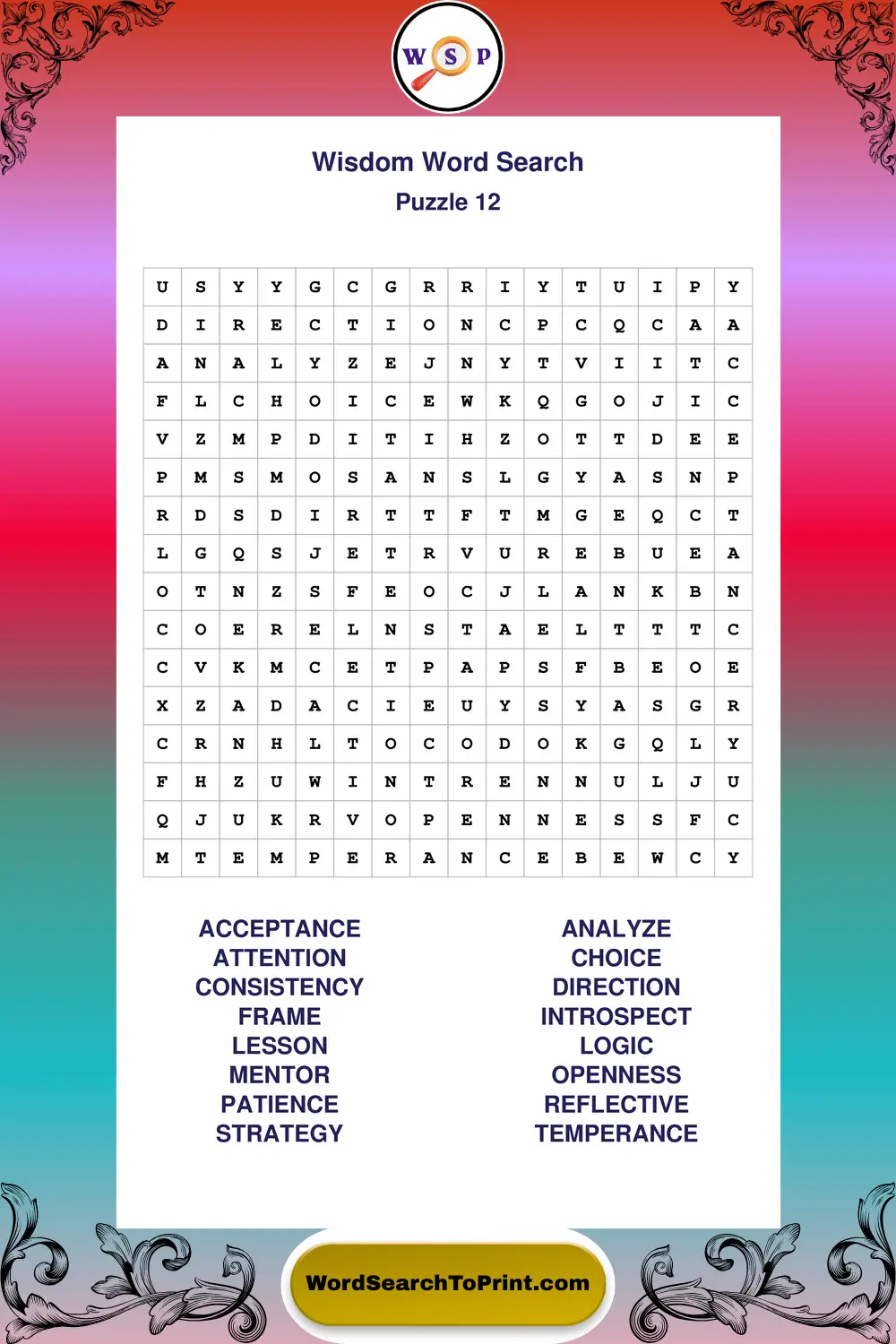 Wisdom Word Search Puzzle 12