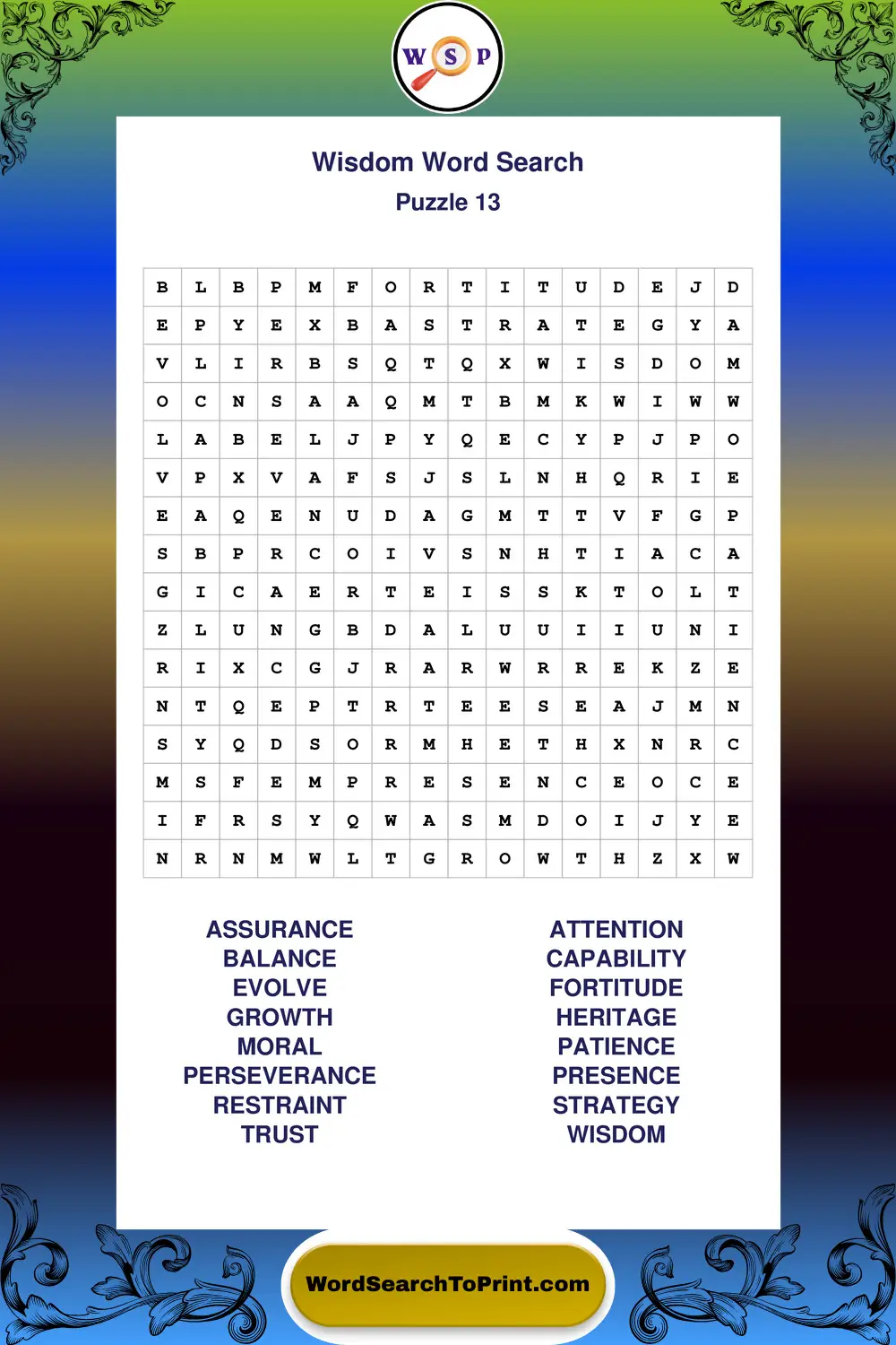 Wisdom Word Search Puzzle 13