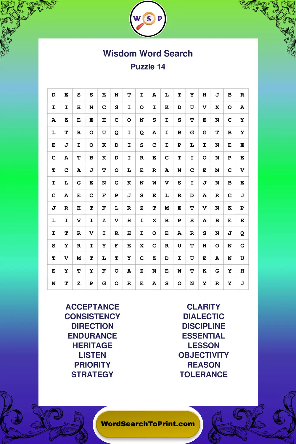 Wisdom Word Search Puzzle 14