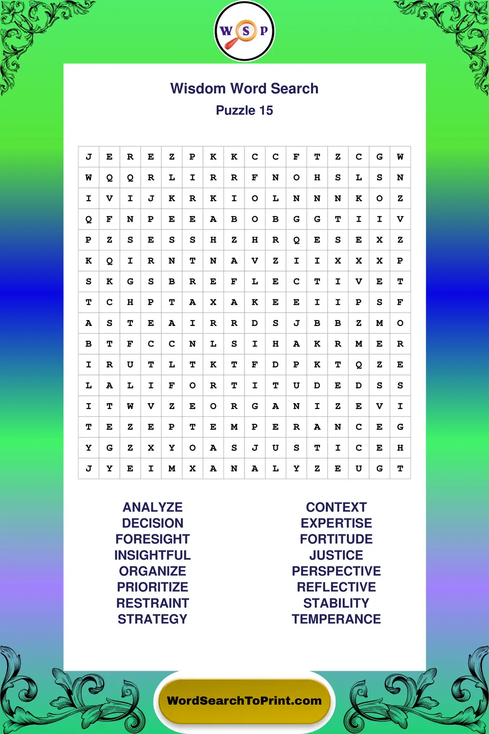 Wisdom Word Search Puzzle 15