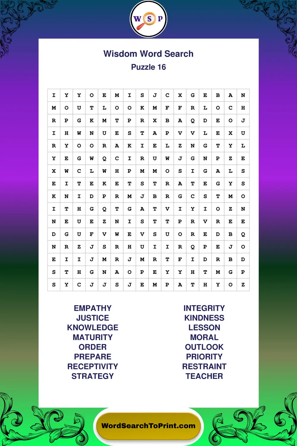 Wisdom Word Search Puzzle 16
