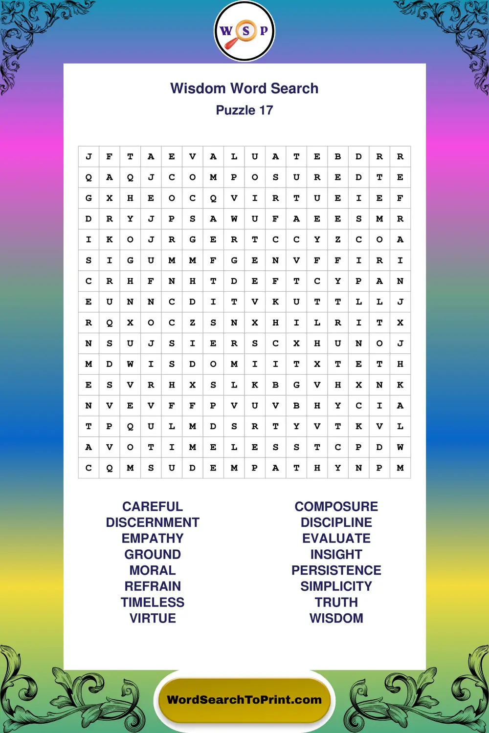 Wisdom Word Search Puzzle 17