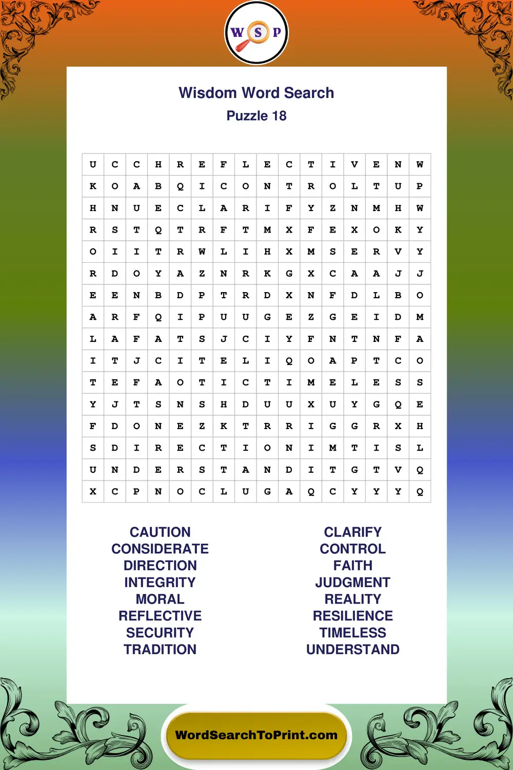 Wisdom Word Search Puzzle 18