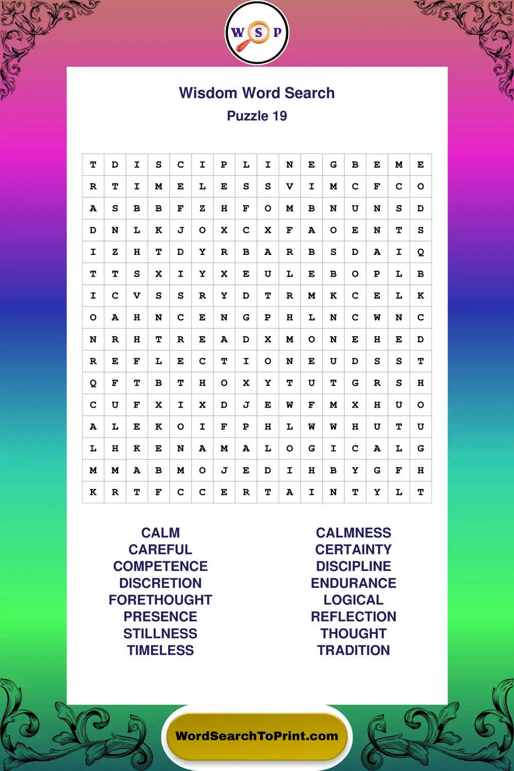 Wisdom Word Search Puzzle 19