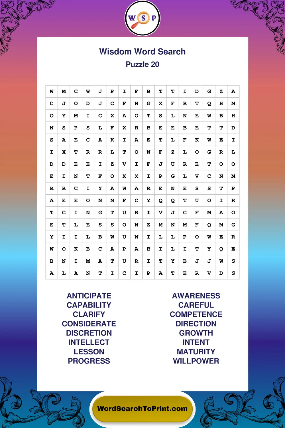 Wisdom Word Search Puzzle 20