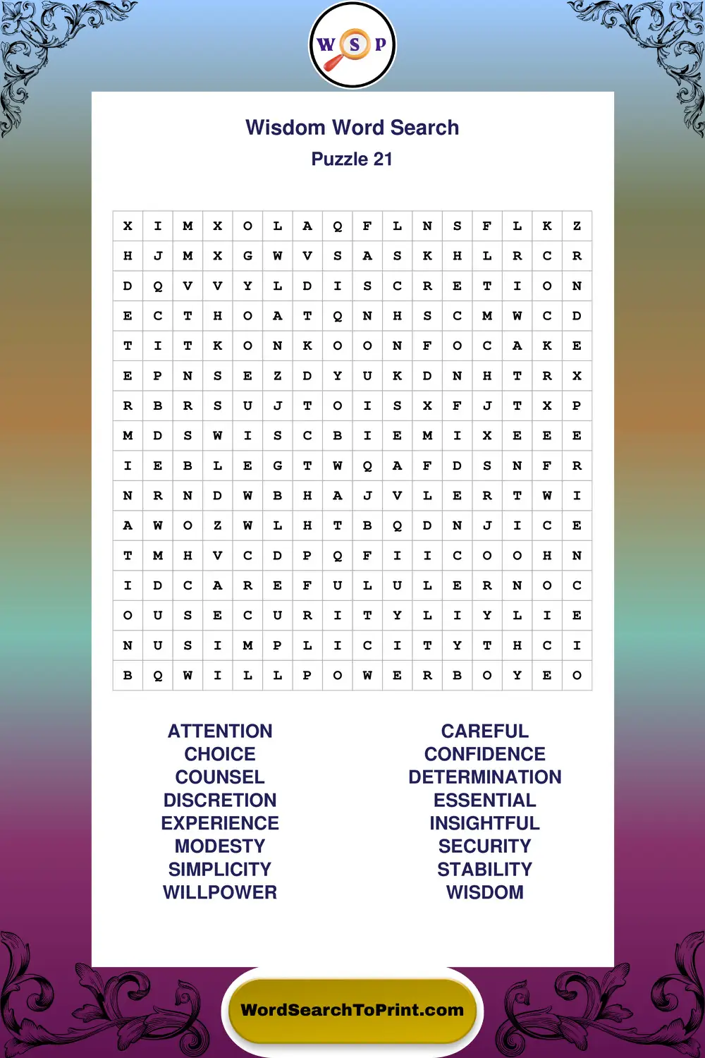 Wisdom Word Search Puzzle 21
