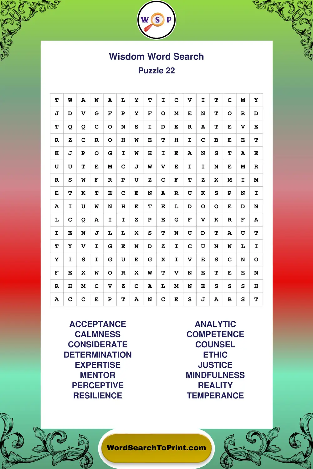 Wisdom Word Search Puzzle 22